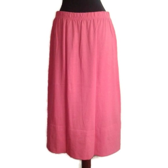Quacker Factory L large pink skirt altered Stretchy Elastic 100% Cotton - Picture 1 of 8